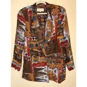 1980s Platinum Dorothy Schoelen Aztec Egyptian Medallion Maximalist Blazer M